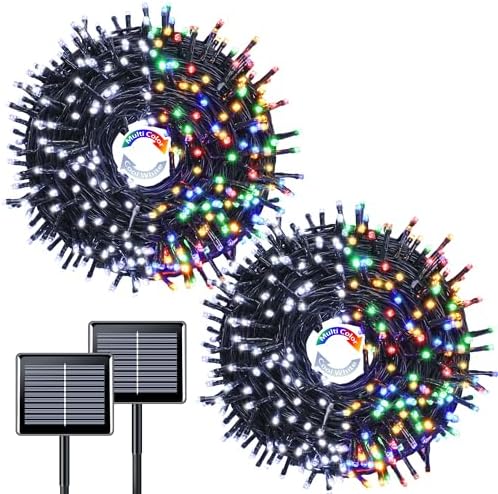 JMEXSUSS 2 Pack Solar String Lights Outdoor Waterproof, Total 400 LED 151FT Solar Christmas Lights Outdoor, 8 Modes Christmas Light for Outside Patio Yard Tree Decorations, White to Multicolor by JMEXSUSS