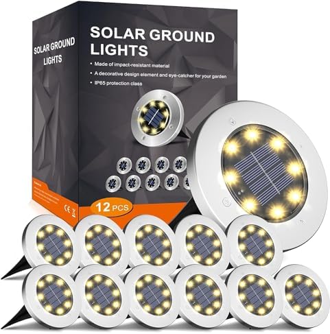 INCX Solar Lights Outdoor Waterproof, Warm White, 12 Pack Ground Lights by INCX