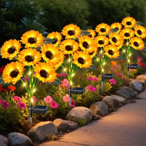 ZFNN Solar Garden Lights Outdoor, 4 Pack Sunflower Lights, Waterproof Decor by ZFNN