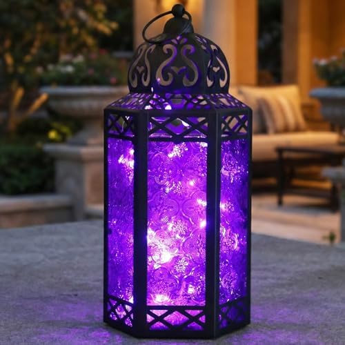 Vela Lanterns Decorative Indoor Lantern with LED Lights, Purple, L, 2-Pack - Image 2