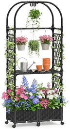 71"x16"x32" Planter Box with Trellis, 3-in-1 Self-Watering Planter Box with Wheels for Patio,Raised Garden Bed with Trellis, Drainage Holes & Metal Storage Rack for Vine Climbing Plants - Image 2
