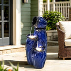 29" Ceramic Water Fountain Outdoor, 4-Tier LED Cascading Waterfall - Image 3
