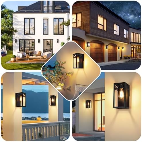 Outdoor Wall Light Fixtures, Black Exterior Waterproof Lanterns, 2-Pack - Image 3