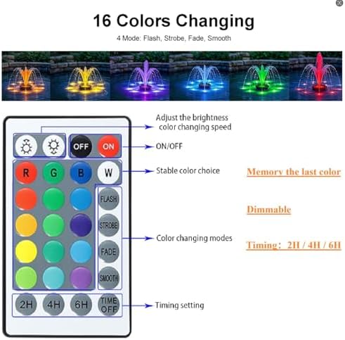 Pond Lights Underwater Colored with Timer, Submersible Fountain Light LED Spotlights Dimmable IP68 Waterproof with Spiked Stand for Outdoor Pond Fountain (Set of 4) - Image 2