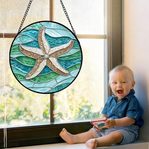 Starfish Ocean Stained Glass Window Hanging Suncatcher Gift for Women 9.8" - Image 5