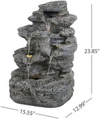 23.85" 5-Tier Concrete Fountain with LED Lights, Natural Rock Design - Image 7