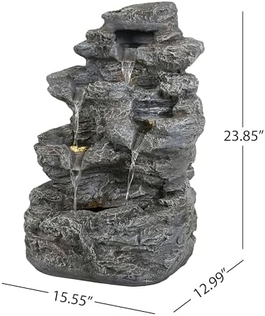 23.85" 5-Tier Concrete Fountain with LED Lights, Natural Rock Design - Image 7