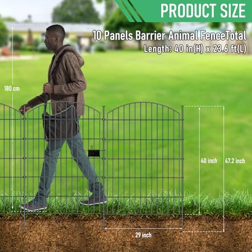 10‑Panel No‑Dig Garden Fence with Gate, 40" H x 23.6'L Outdoor Dog Barrier - Image 2