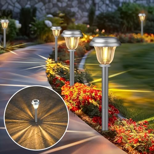 Solar Lights Outdoor Waterproof Stainless Steel Glass Solar Pathway Lights - Image 2