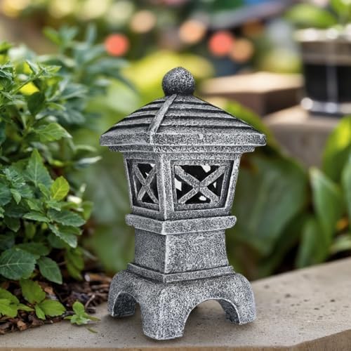 Solar Pagoda Garden Statue Outdoor Japanese Stone Lantern Asia Patio Decor - Image 3