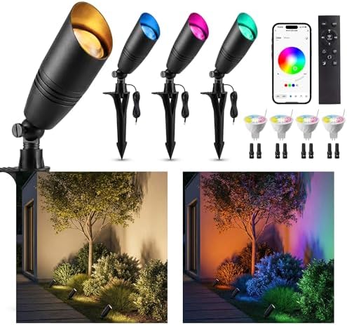Smart RGBCW Landscape Spotlights, 12V Low Voltage Lights, 4 Pack by Varmtalys