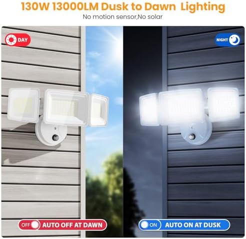 Onforu Dusk to Dawn Flood Lights Outdoor,130W Outdoor Lighting,6500K 13000LM White Super Bright Lights,IP65 Waterproof Hardwired LED Security Lights for Garage,Yard,Outside - Image 3