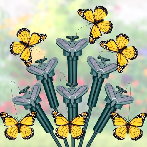 Tujoe 6 Pcs Solar Moving Butterfly Garden Stakes, Waterproof, Yellow by Tujoe