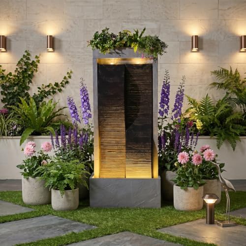 Sunlinua 59H Modern Outdoor Water Fountain with LED Light Garden Cascading Waterfall Feature for Indoor or Outdoor Large Water Fountain for Relaxing Garden Patio Backyard Deck Porch or Home Décor - Image 3