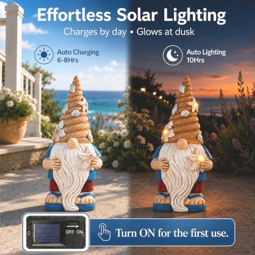 Solar Beach Gnome Statue: Nautical Figurine with Starfish Light - Image 3