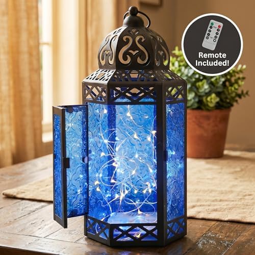 Vela Lanterns Decorative Indoor Fairy Light Candle Holder, Cobalt Blue, L - Image 4