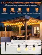 Larkvue 75FT(3x25FT) Solar String Lights with Remote, 30+3 G40 Bulbs, Black - Image 2