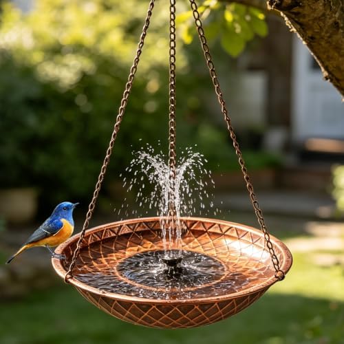 Hanging Bird Bath for Outdoor, 13" Solar Powered Bird Bath by TICKCACY-EnrichYourLife