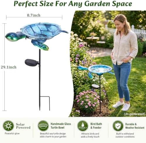 MUMTOP Outdoor Bird Bath Solar Birdbath Garden Turtle Bowl with Metal Stake - Image 2