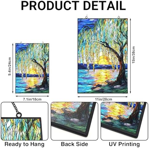 Customized Vertical Rectangle Willow Tree Suncatcher Stained Glass Window Hangings Sun Catchers Colorful Ornament Gifts for Women Mom Wife Christmas Halloween Housewarming - Image 4