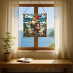 Shell Collector Gnome Stained Glass Suncatcher – Square Hanging Window Panel for Home or Greenhouse – Whimsical Glass Art Gift for Garden Lovers, Christmas, Halloween, Father Days MXctcy - Image 6