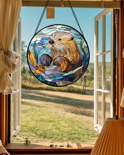 Sea Otter Stained Glass Window Hanging Suncatcher Gifts for Women 12" - Image 3