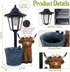 Solar Highland Cow Outdoor Statue, Garden Decor with Flowerpot & Lantern - Image 2