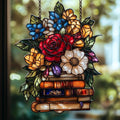 Floral Books Stack Acrylic Suncatcher by AVAGAN