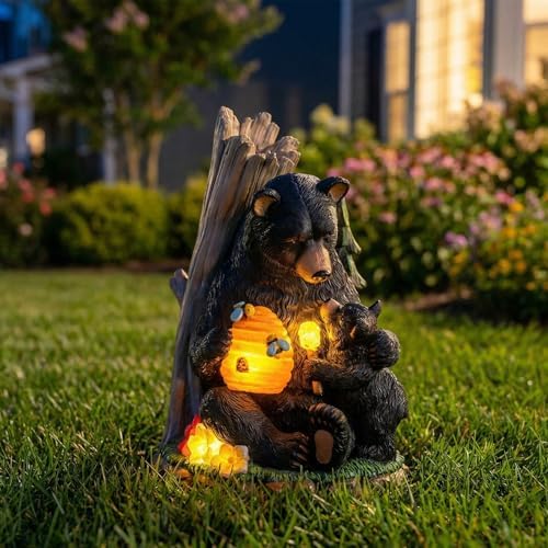 Candieslife Solar Bear Garden Statue with Glowing Beehive & Cub - Outdoor LED Figurine Decor for Patio, Lawn, Yard Art - Unique Birthday Housewarming Gift for Women, Mom, Father - Image 5