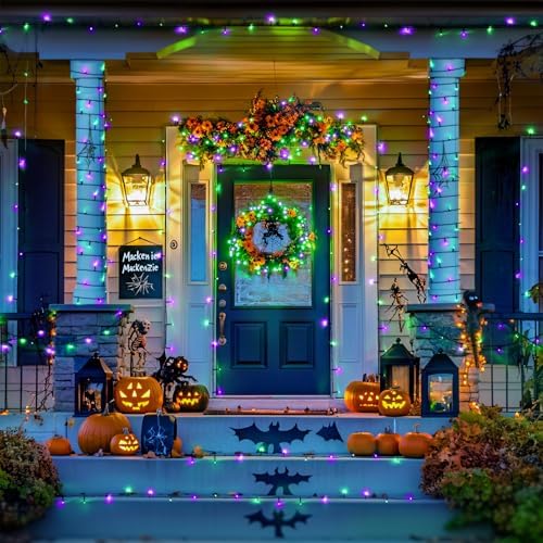 JMEXSUSS 2 Pack Solar Halloween Lights, Tot. 400LED 151FT, Purple and Green - Image 3