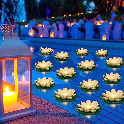 Liliful 36 Pcs Diwali Floating Lotus Lights, 5.91 Inch, White by Liliful
