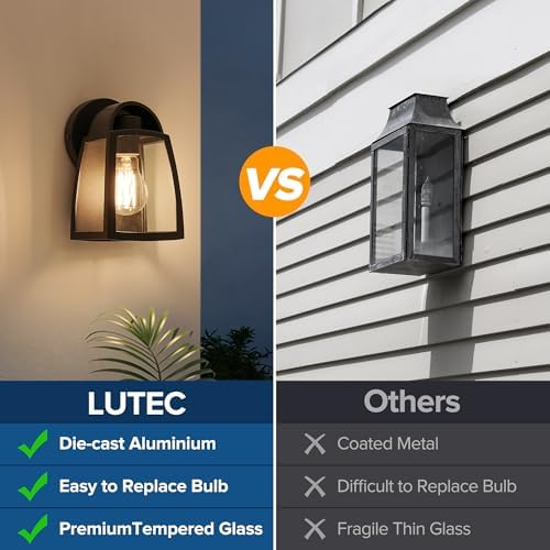 LUTEC Outdoor Wall Light Fixtures, Exterior Waterproof Wall Lantern with Clear Glass Shade, Aluminum Modern Matte Black Porch Sconce Outdoor Lighting for Garage Entryway Yard - Image 3