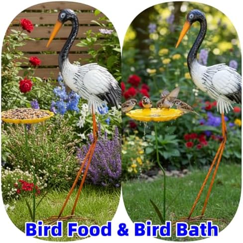 39" Large Heron Garden Statue,Crane Outdoor Statues with Leaf Tray - Image 5