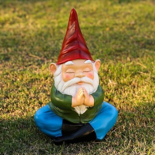 Meditation Gnome Garden Statue, 11 Inch Zen Yoga Gnome Figurine Resin Buddha Sculpture Indoor Outdoor Decor for Home Patio Lawn Yard Balcony Ornaments (Red Hat) - Image 3