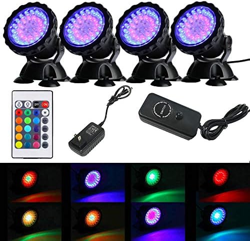 iMeshbean Submersible Led Pond Lights,Set of 4 144 LEDs Underwater Pool Fountain Waterfall Lights Color Changing Lamp with Remote Control by iMeshbean