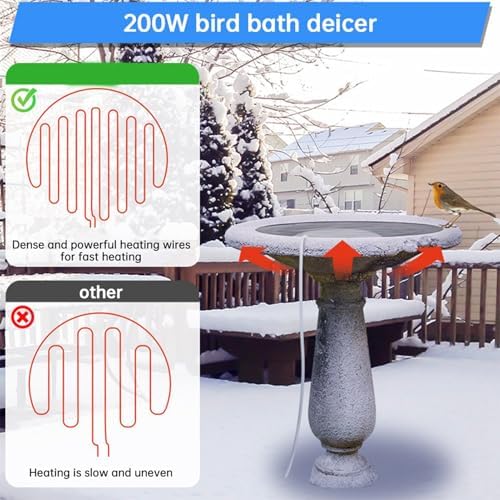 Bird Bath Deicer for Outdoors Winter 250W Pond De Icer Die Cast Aluminum Water Heater Heated Thermostatically Controlled with Auto Shut Off - Image 7
