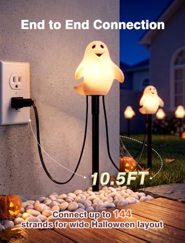 10.5FT Halloween Pathway Lights, 5PK LED Smiling Ghost Lights Outdoor - Image 3