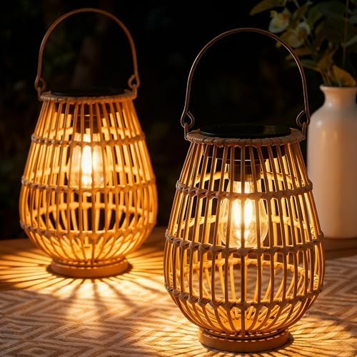 Solar Lanterns Outdoor Waterproof, Rattan Outdoor Solar Lanterns 2 Pack by Unknown