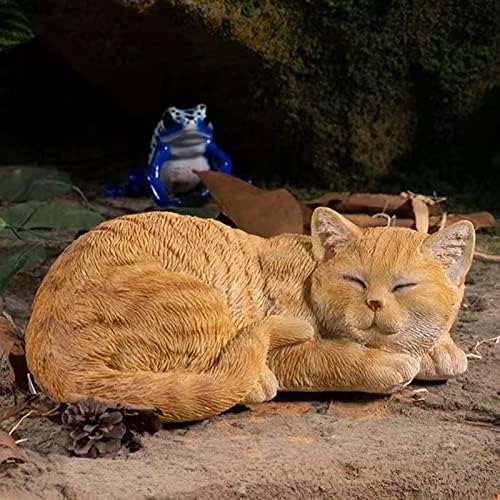 Garden Decor 11.4” Cat Statue Outdoor Statue, Cat Figurines Garden Statues & Sculpture Decoration, Sleeping Cat Statue Decor for Patio, Porch and Lawn, Gifts for Cat Lover and Mom, Cat Memorial Stone by GardenWhisper