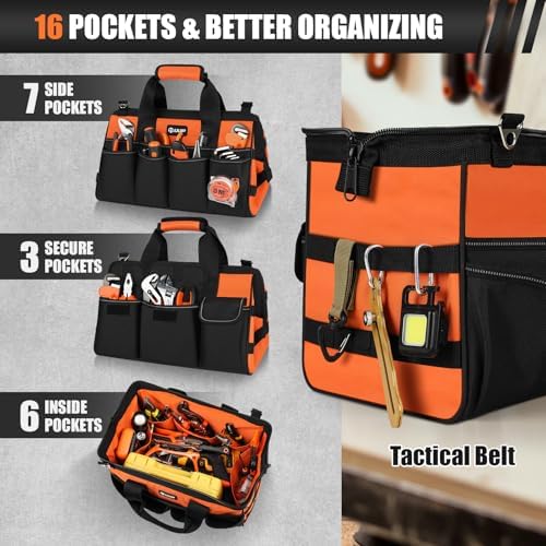 UUP 15" Heavy Duty Tool Bag, 16-Pocket Tool Box Organizer Orange - Image 3