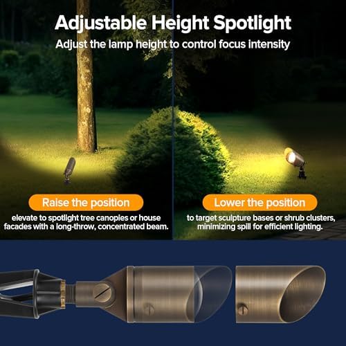 LUTEC Solid Brass Low Voltage Landscape Lighting, 12V Heavy Duty Waterproof Landscape Spotlights, Adjustable Bronze Uplights Outdoor Fixtures for Garden Yard Pathway Tree Without Bulb, 6 Pack - Image 6