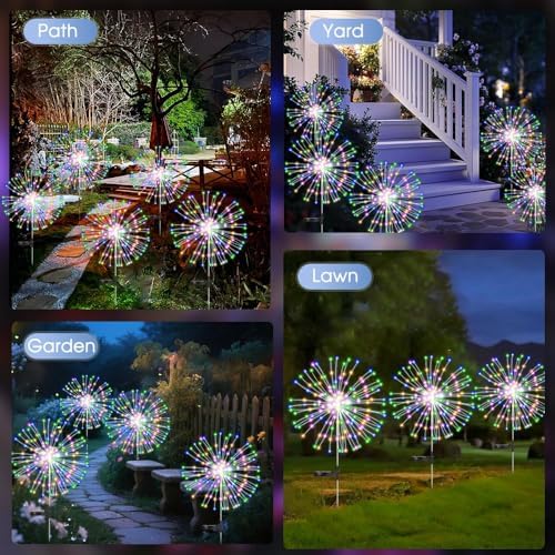 HPUFKOT Solar Garden Lights Outdoor,Waterproof Garden, 2PC 200 LED Twinkling Firework Lights Decorative with 8 Modes,Decor for Yard Patio Pathway Lawn for Yard Outside Fairy Decorative - Image 5