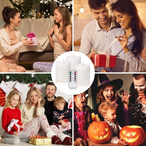 "3"x4" Flickering Flameless Candles with Remote Timer- Set of 3 Real Wax White Pillar LED Candles for Indoor/Outdoor Fireplace & Home Decor, Battery Operated with 600+ Hours Flickering (3" Diameter) - Image 5
