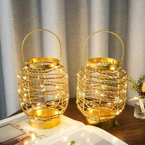Set of 2 Battery Operated Table Lamp 7.7 "H Metal Cage LED Cordless Lamp with 6-Hour Timer, Vintage Decorative Fairy Lights Lantern for Indoor/Outdoor Bedrooms Weddings Parties Patio Events - Image 4