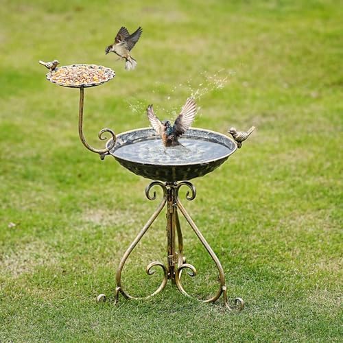 21" Outdoor Bird Bath,Free-Standing Bird Bath and Bird Feeder 2-in-1 Design - Image 2