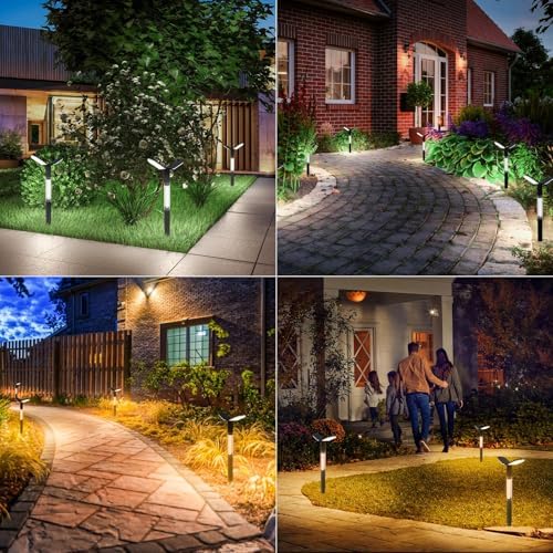 EMANER Solar Flood Lights Outdoor 2-Pack - Warm White & Daylight, Dusk to Dawn Solar Pathway Lights with Stake for Garden, Lawn, Landscape & Patio Pathway (H27, 3000mAh, 20+Hrs Runtime) - Image 5