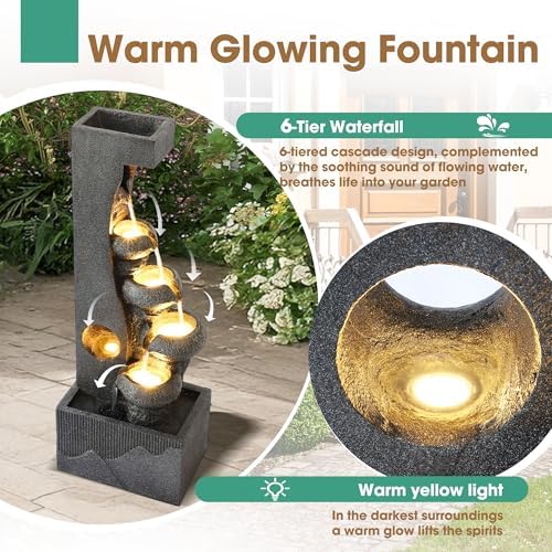 40"H Water Fountains Outdoor, Cascading Rock Fountain and Waterfalls - Image 6