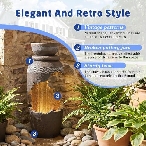 Garden Water Fountain, Outdoor Waterfall Fountain with LED Lights - Image 4