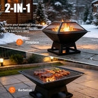 19.8" Square Outdoor Fire Pit Table with Fire Poker & Mesh Lid, Metal Wood Burning Stove, Brazier Patio Outside Heating for Backyard Log Burning Camping - Image 5