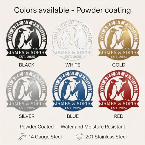 Personalized Penguin Metal Sign，Personalized Valentines Day Gifts，Custom Name Wall Fence Yard Patio, Home Office Decor， Metal Wall Art Decor,Home Metal Signs Plaques,Outdoor wall Decorative Signage12 - Image 5